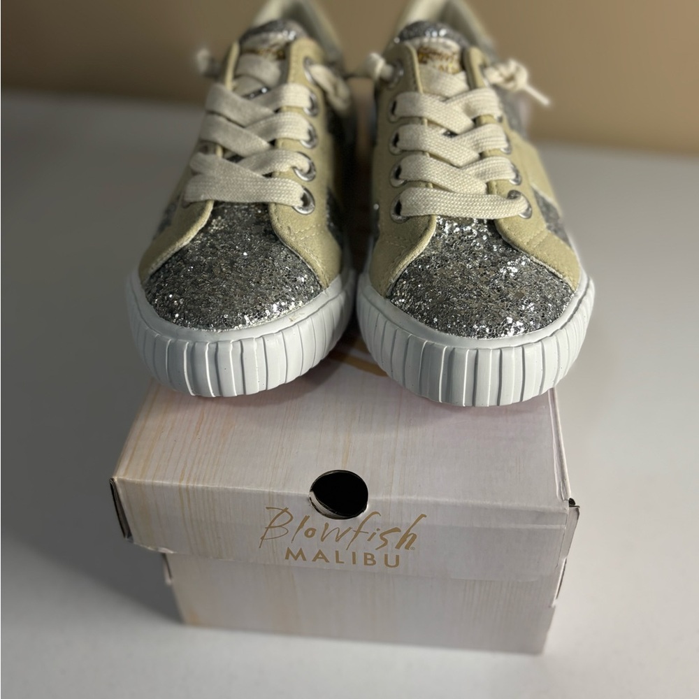 Blowfish Kids Glitter Sneakers - Silver and Cream